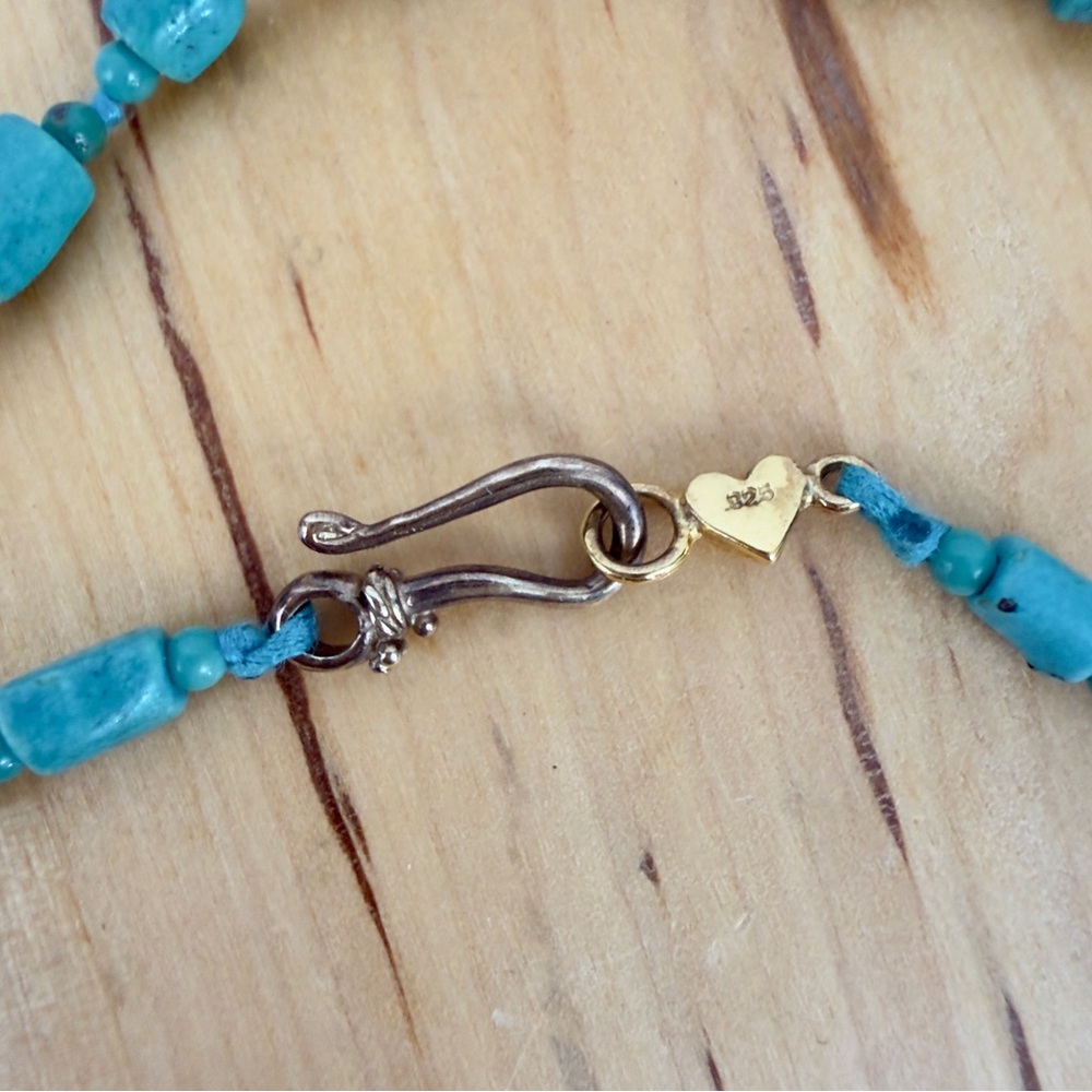 CHAN LUU Multi-beaded Turquoise Long Necklace w Crown Charm & Sterling 925 Clasp - Picture 11 of 16